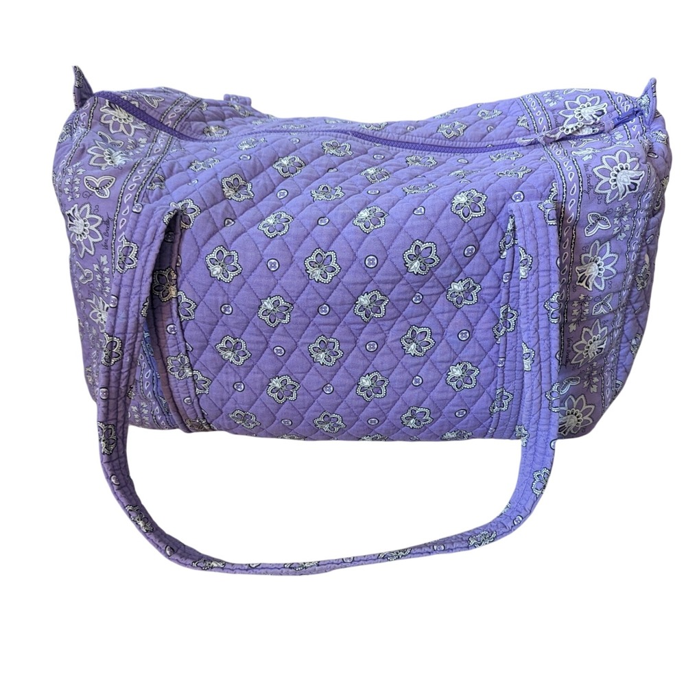 Vera Bradley Purple Quilted Cotton Floral Paisley Duffel Travel Bag Weekend Bag